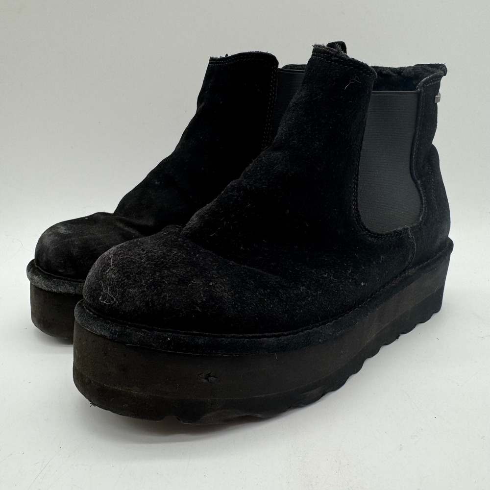 BEARPAW Retro Drew Platform Chelsea Boots Womens US 8 Black Suede Ankle Boots